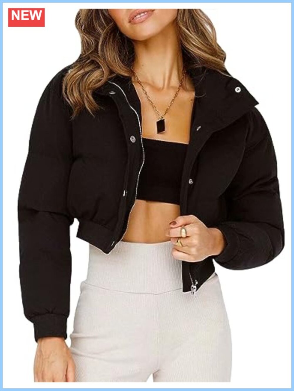 Gihuo Womens Cropped Puffer Jacket Quilted Bubble Coat Full Zip